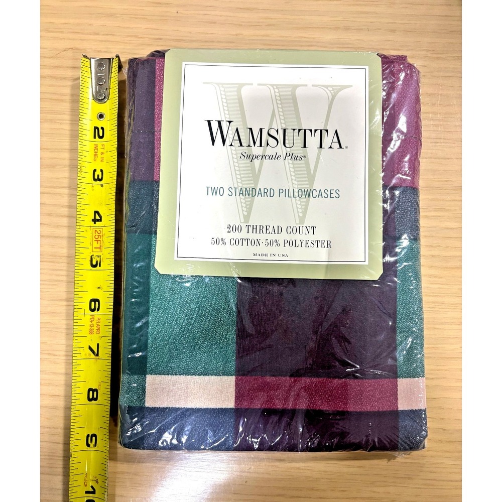 Vintage Wamsutta Supercale Plus Plaid Standard Pillowcases Set of 2 USA NOS